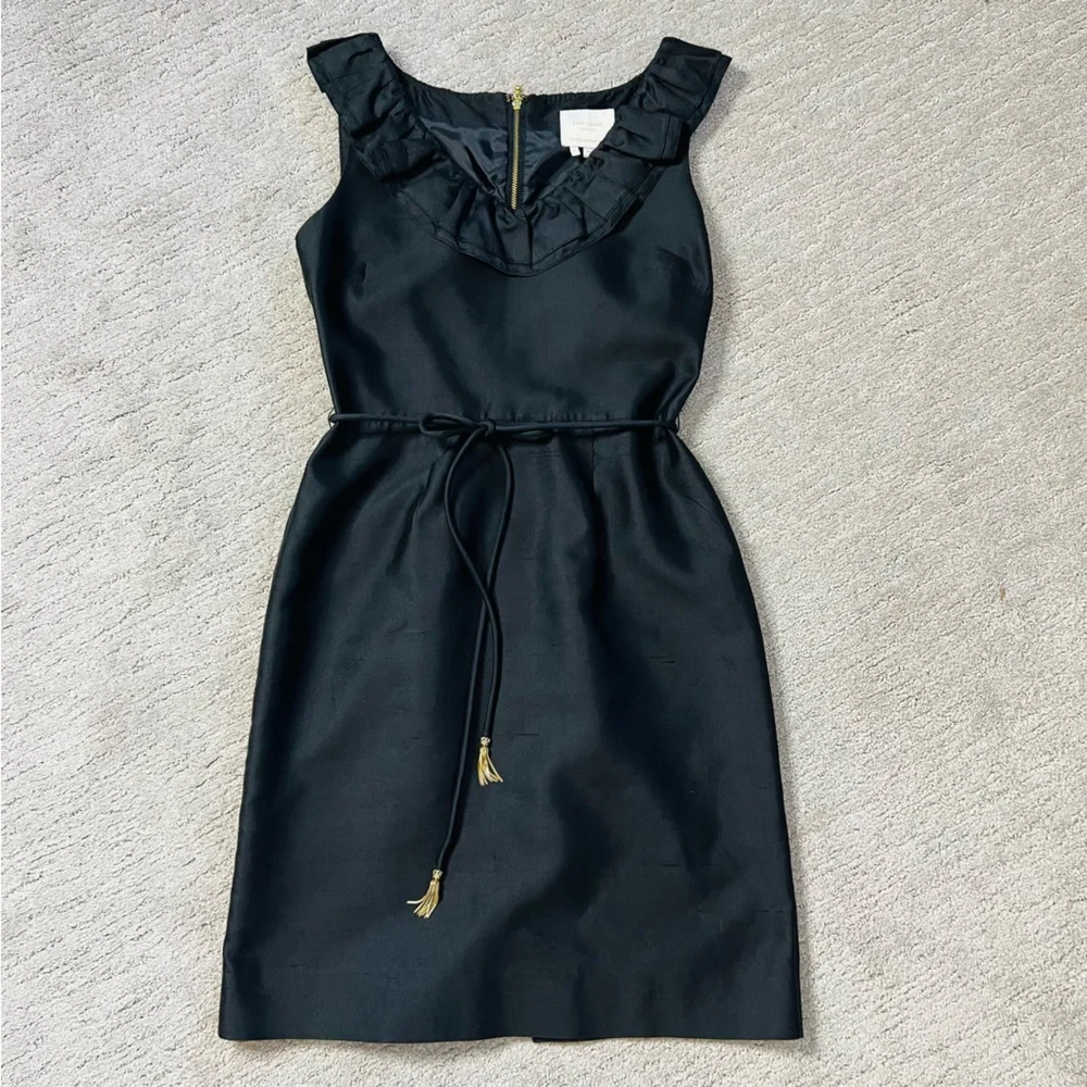 Kate Spade Black Silk with Gold Zipper Structured Cocktail Dress
